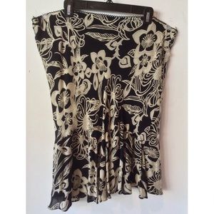 Lola P Black Beige Beaded Floral Chiffon Pull On Skirt Uneven Ruffled Hem L-2XL